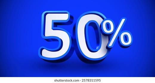 50 percent Off. 3d number 50. Sale banner. Vector illustration.