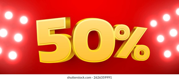 50 percent Off. 3d number 50. Sale banner. Vector illustration.