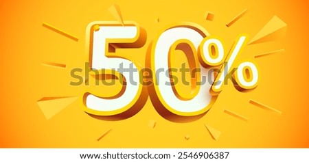 50 percent Off. 3d number 50. Sale banner. Vector illustration.