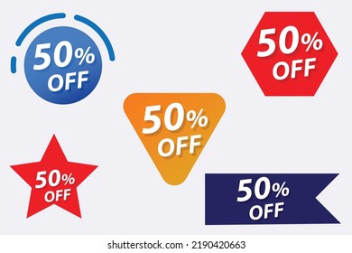50 percent off badges in different shape and design