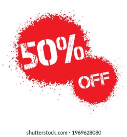 50 Percent Off Banner Vector Illustration - red spotted graffiti label on white background