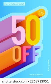 50 percent Off. Discount creative composition. Mega Sale. Vector illustration.