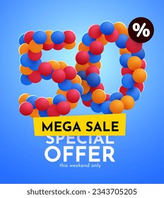 50 percent Off. Discount creative composition. Mega Sale. Vector illustration.