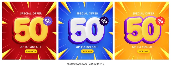 50 percent Off. Discount creative composition. Mega Sale. Vector illustration.