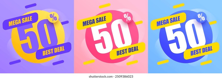 50 percent Off. Discount creative composition. Mega Sale. Vector illustration.