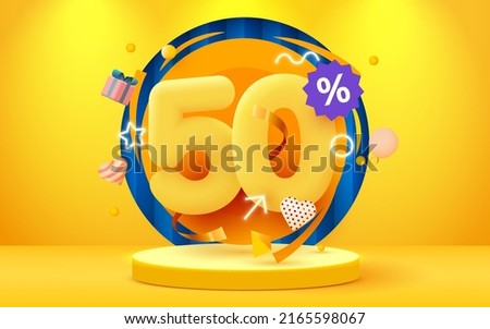 50 percent Off. Discount creative composition. Sale symbol with decorative objects. Sale banner and poster. Vector illustration.