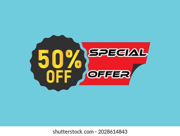 50 percent off discount label and sale banner