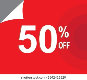 50% de desconto. Desconto para suas vendas. Vermelho e branco. 