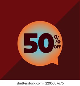 50 percent off. Discout for big sales. Yellow ballon on a red background