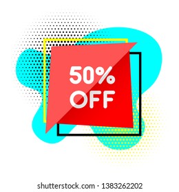 50 percent off emblem. Vector template. Sale sticker design.