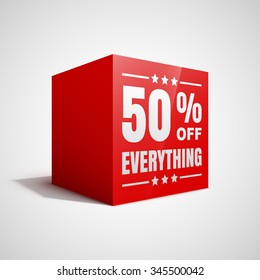 50 percent off everything sale red cube.