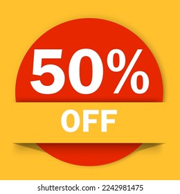 50 percent off. fifty percent discount. Off fifty percent. 3d yellow sale banner. Vector illustration. stock image.