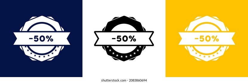 50 percent off icon set. Big sale. Business concept. Vector EPS 10. Isolated on white background.