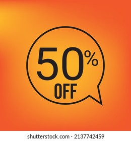50 percent off, orange banner with balloon for promotions and offers