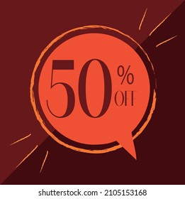 50 percent off. Red banner with balloon. Floating for promotions and offers