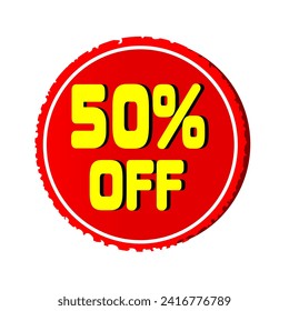 50 percent off red circular sale tag for business