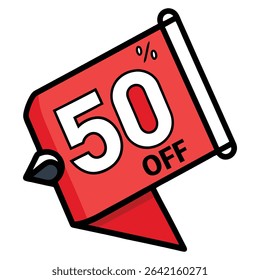 50 Percent Off Red Ribbon Sale Tag Vector for E-commerce Promotions	