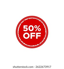 50 percent off red round sticker label tag vector 