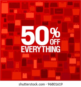 50 percent off sale background with shopping bags pattern.