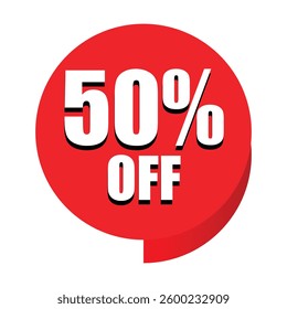 50 Percent Off Sale Badge and Promotional Sticker on White Background