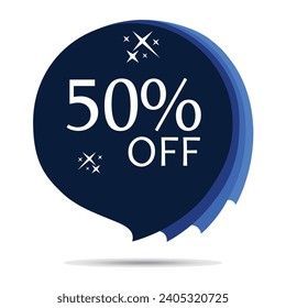 50 percent Off sale Colorful minimal gradient navy blue vector illustration banner, 50% OFF text round shape isolated design for offers on shopping on web, social media, malls and stores