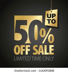 50 percent off sale discount limited time gold black background
