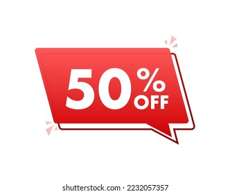 50 percent OFF Sale Discount Banner with megaphone. Discount offer price tag. 50 percent discount promotion flat icon. Vector illustration.