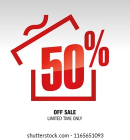 50 percent off sale gift box isolated red sticker icon