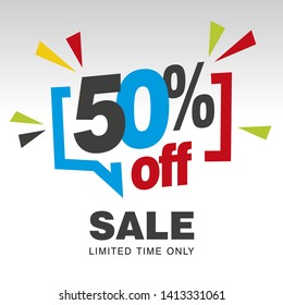 50 percent off sale modern blue red colorful white sticker icon banner