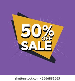 50 Percent Off Sale Purple Background Yellow Banner