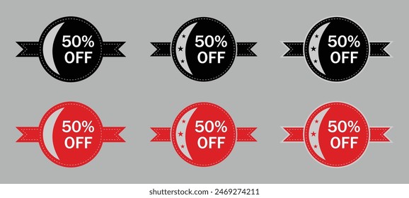 50 percent off Sale. Special offer symbol. Save 50 percentages. Ribbon badge sale label concept template vector illustration. 