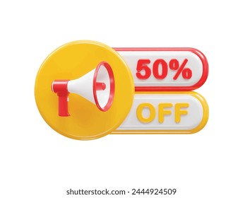 50 percent off sale text illustration 3d rendering