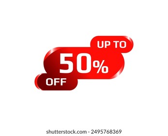 Up to 50 percent off shopping discount offer 3D label tag sticker vector shape for special big hot deal campaign advertisement isolated on white background