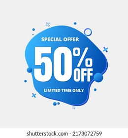 50% percent off, special (offer), limited time only. 3D light blue bubble design. Super discount online coupon. vector illustration, Fifty 