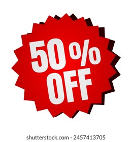 50 por ciento de descuento en pegatinas. Auténtica diseño gráfico sello. 50% de descuento en la promoción. oferta especial 50%, icono de etiqueta de venta, 50% de descuento. Venta de ofertas especiales.