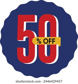 50 por ciento de descuento en texto con efecto rojo y sombra blanca. 50% de descuento en la ilustración de renderizado 3d de venta. Número de descuento
