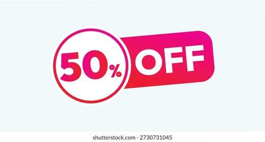 50 por ciento de descuento en diseño de pegatinas de Vector. Venta y oferta de Plantilla para acabado en stock. EPS diseño de Ilustración vectorial con aislado sobre un fondo blanco.   