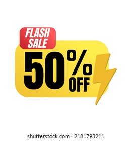 50% percent off(offer), flash sale, yellow and red lightning discount 3D design. vector illustration