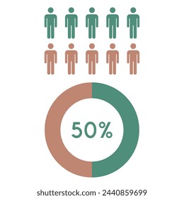 Icono de 50 por ciento de personas con porcentaje de círculo vector gráfico, concepto de pictograma de hombre.