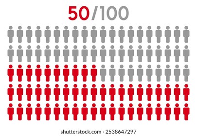 50 percent people icon graphic vector.Population demography concept with man icons.People infographic percentage chart.