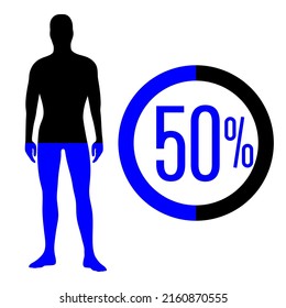 50 Percent People Icon Vector Graphic, Man Pictogram Concept, 50-100