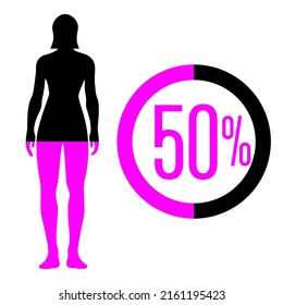 50 Percent People Icon Vector Graphic, Woman Pictogram Concept, 50-100