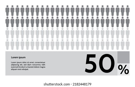 50 percent people population demography, diagram, infographics concept, element design. Vector illustration