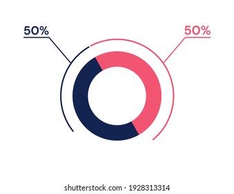 50 50 percent pie chart. 50 50 infographics. Circle diagram symbol for business, finance, web design, progress