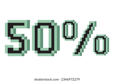 50 percent with pixel art 3d. Vector illustration.