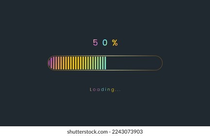 50 percent rainbow downloading bar, loading bar, banner for user interface, colorful Futuristic loading bar, a loading tap menu UI, download progressing design, vector illustration.