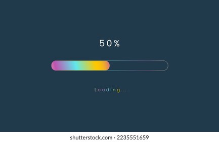 50 percent rainbow loading bar, luplouad user interface, colorful Futuristic loading symbol, a loading tap menu UI, use for Download progress, web design template, interface uploading design.