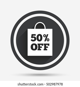 50 percent sale bag tag sign icon.