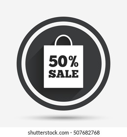 50 percent sale bag tag sign icon.