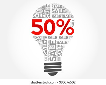 50 percent SALE bulb word cloud, business concept background